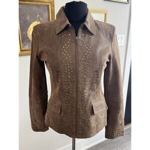 Vintage Together Distressed Suede Leather Studded Jacket Women's Sz 6 Fits Small